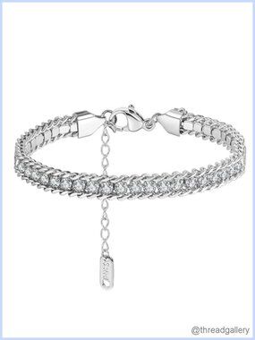 Gold Plated Stainless Steel Tennis Bracelet Multi-Layer Rhinestone Cuff